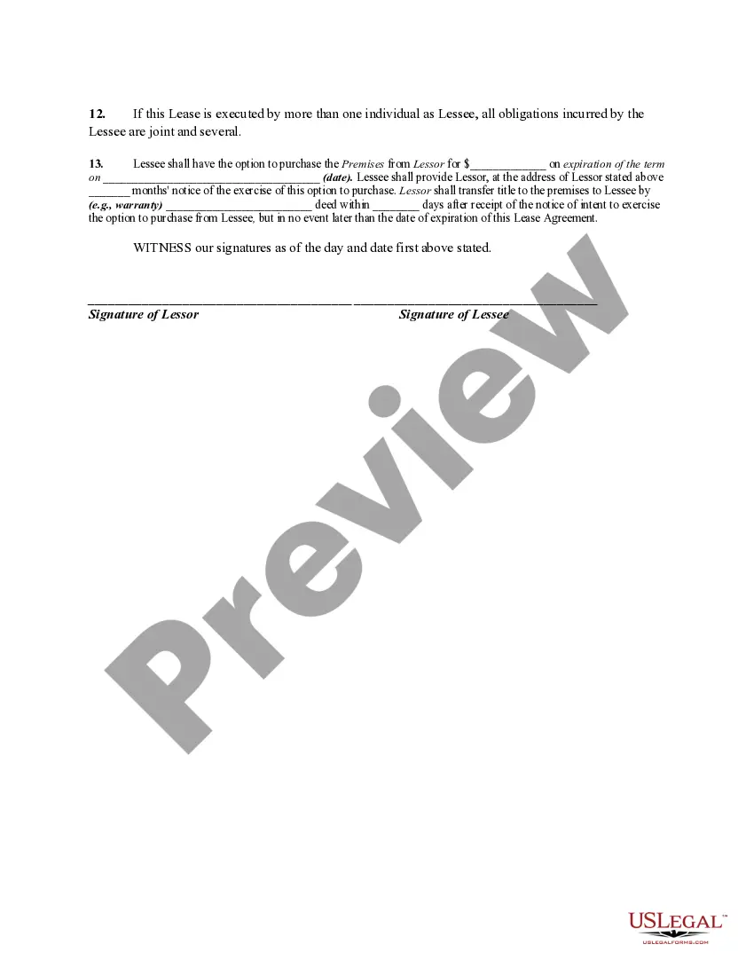 Preview Agreement to Lease Condominium Unit - Condo Rental - in a Mixed Use Development Building with an Option to Purchase Unit - Lease or Rent to Own