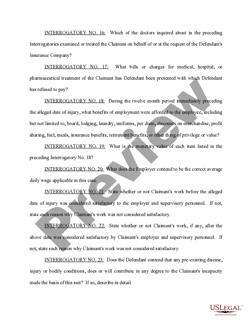 Get Claimant's First Set of Interrogatories to Employer and Carrier Preview Claimant's First Set of Interrogatories to Employer and Carrier