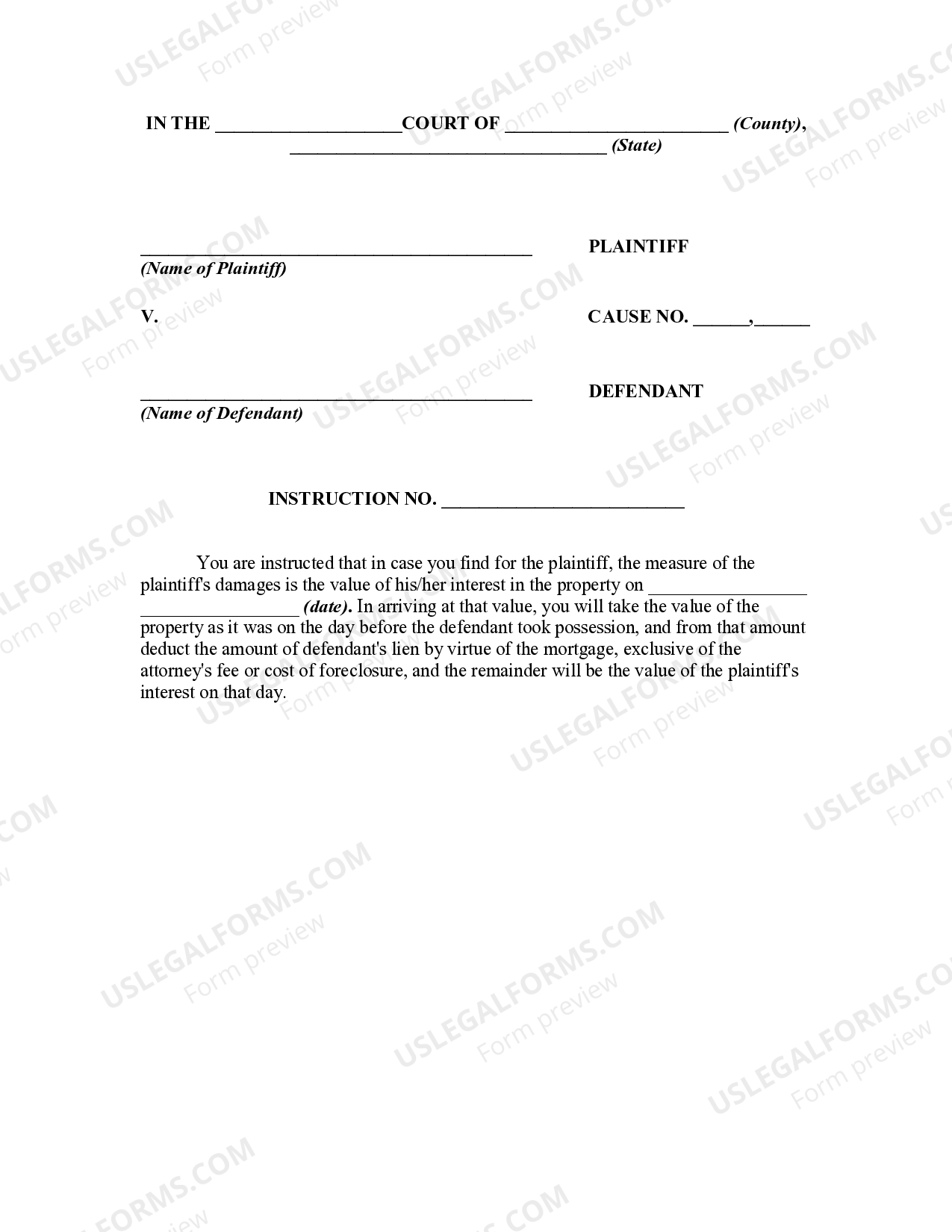 Instruction to Jury Regarding Damages for Wrongful Foreclosure