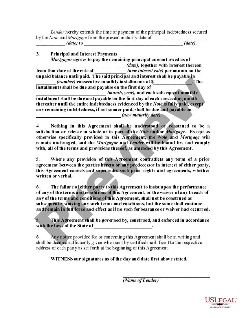 Get Agreement to Modify Interest Rate, Maturity Date, and Payment Schedule of Promissory Note Secured by a Mortgage Preview Agreement to Modify Interest Rate, Maturity Date, and Payment Schedule of Promissory Note Secured by a Mortgage