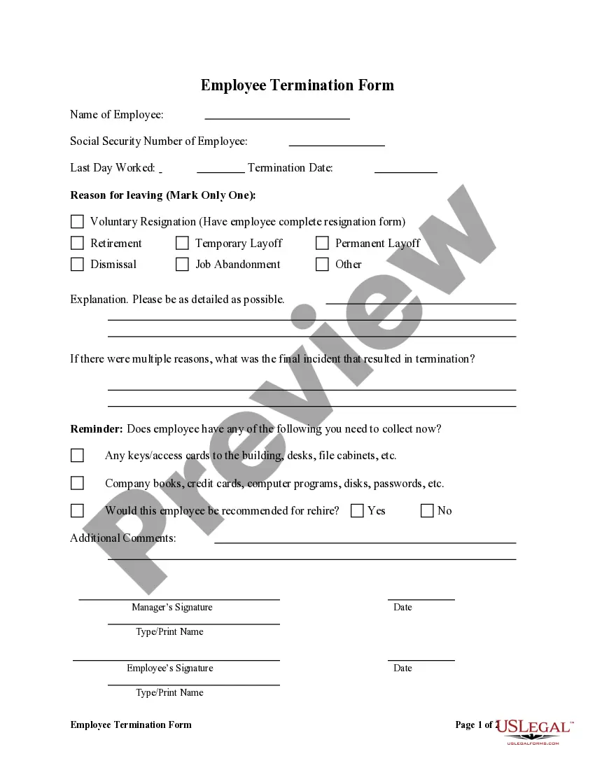 Preview Employee Termination Form