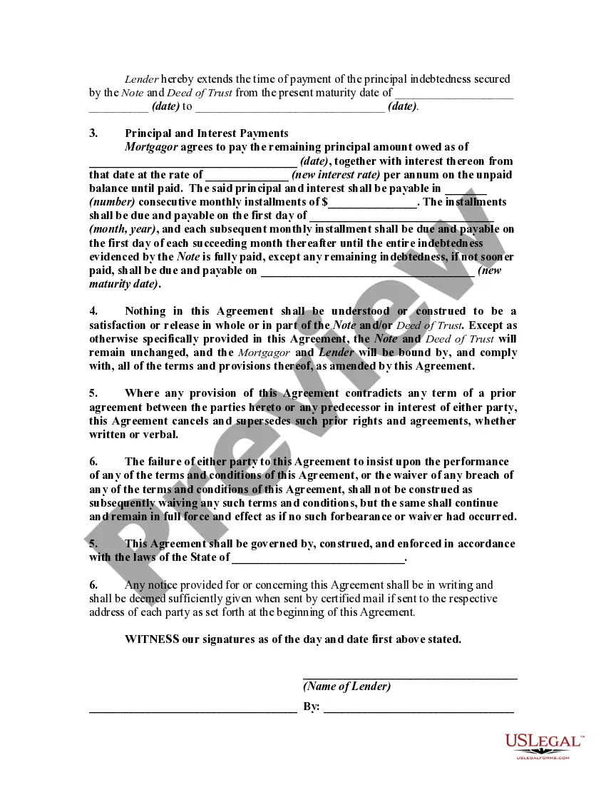 Get Agreement to Change or Modify Interest Rate, Maturity Date, and Payment Schedule of Promissory Note Secured by a Deed of Trust Preview Agreement to Change or Modify Interest Rate, Maturity Date, and Payment Schedule of Promissory Note Secured by a Deed of Trust