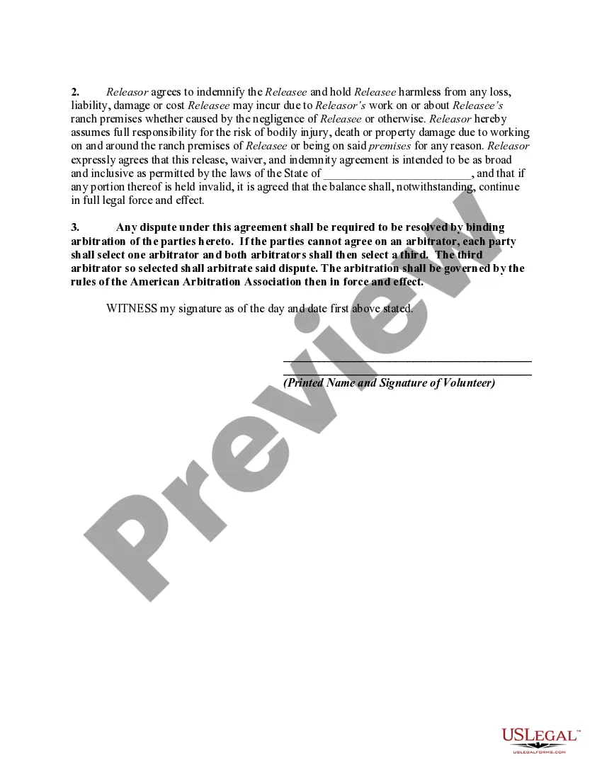 Get Agreement and Release for Working at a Non-Profit Organization as a Volunteer Preview Agreement and Release for Working at a Non-Profit Organization as a Volunteer
