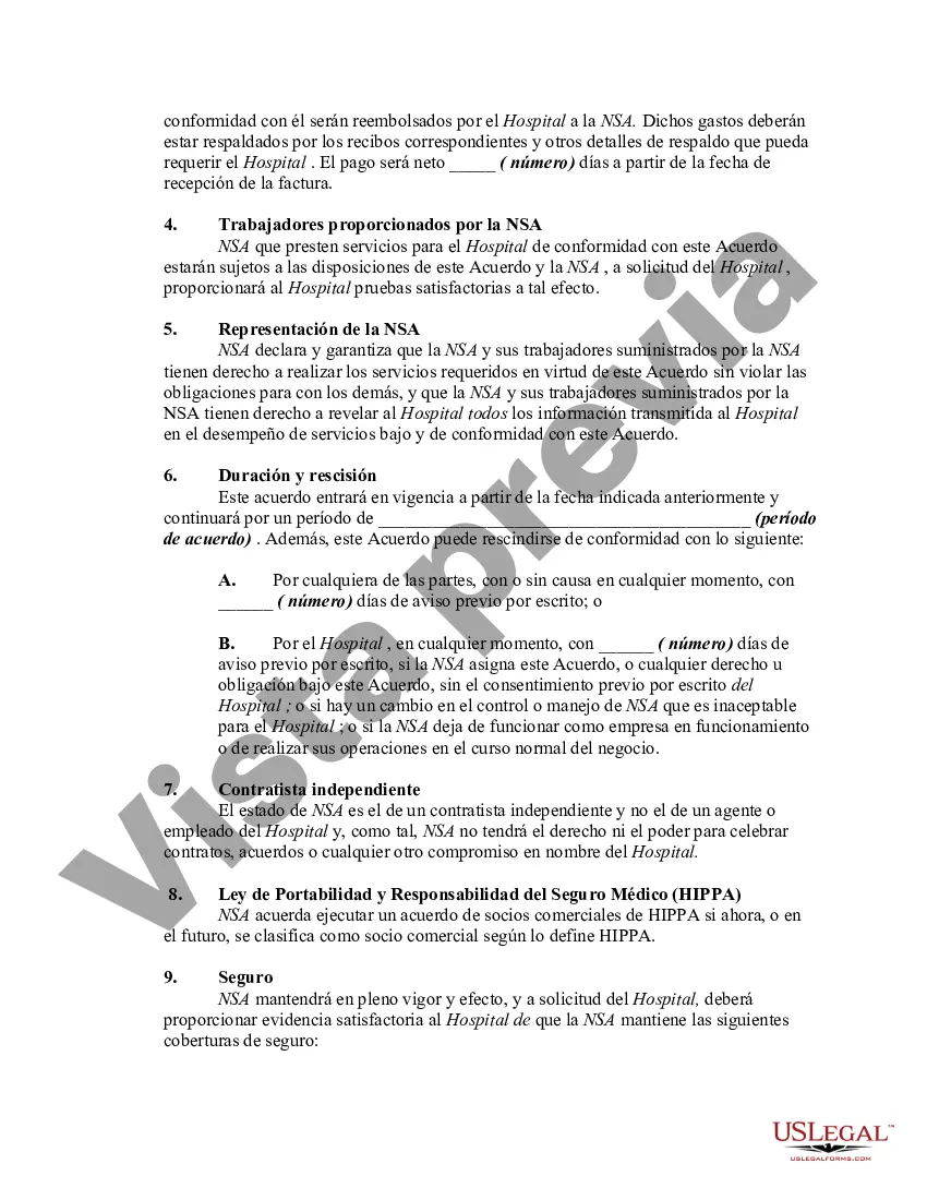 Preview Acuerdo entre el hospital y la agencia de personal de enfermería