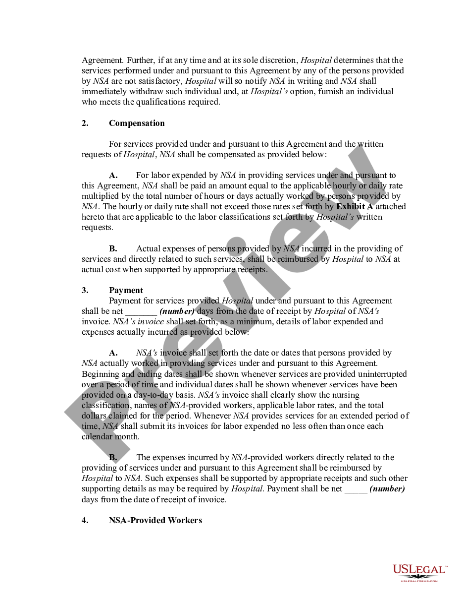 page 1 Agreement Between Hospital and Nurse Staffing Agency preview
