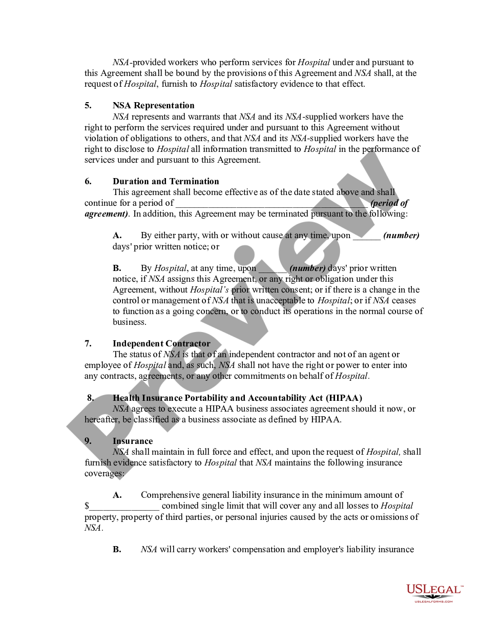 page 2 Agreement Between Hospital and Nurse Staffing Agency preview