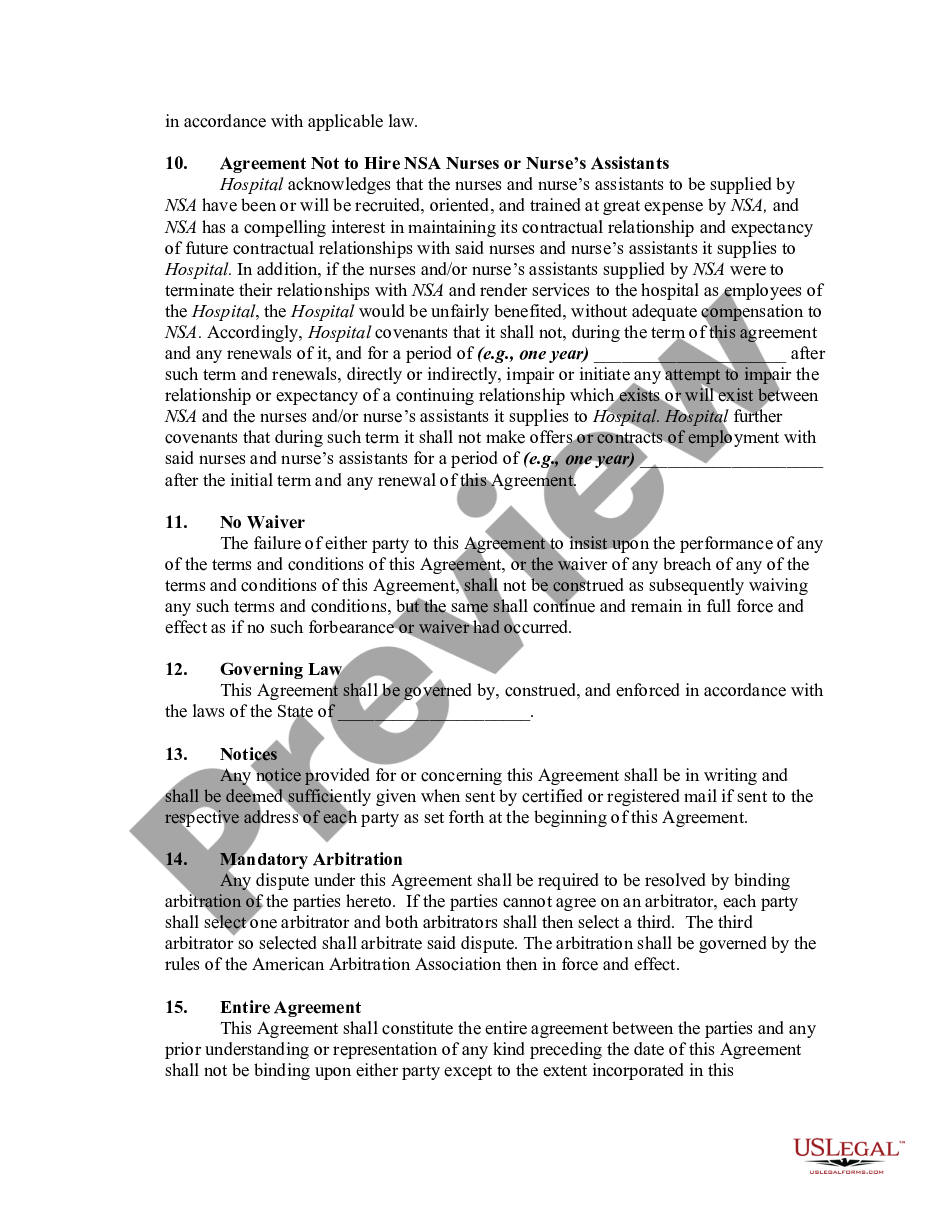 page 3 Agreement Between Hospital and Nurse Staffing Agency preview