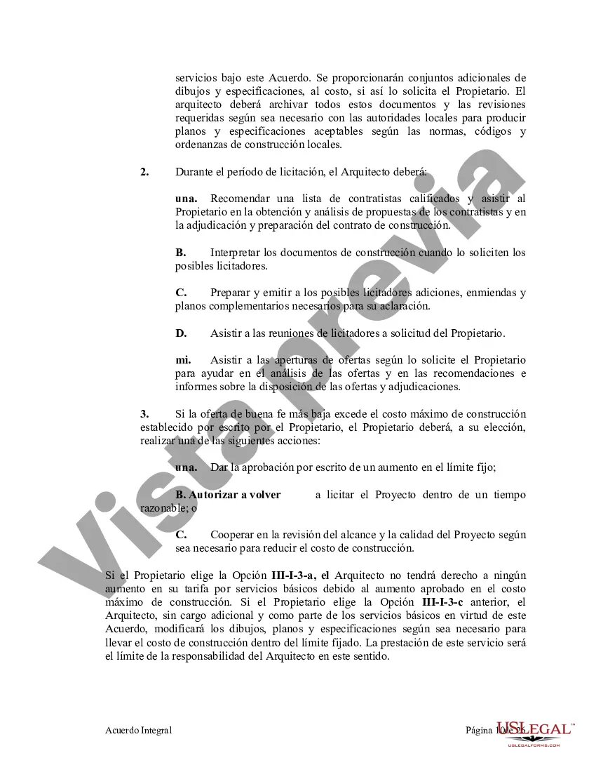 Preview Acuerdo Integral de Proyecto entre Propietario y Arquitecto