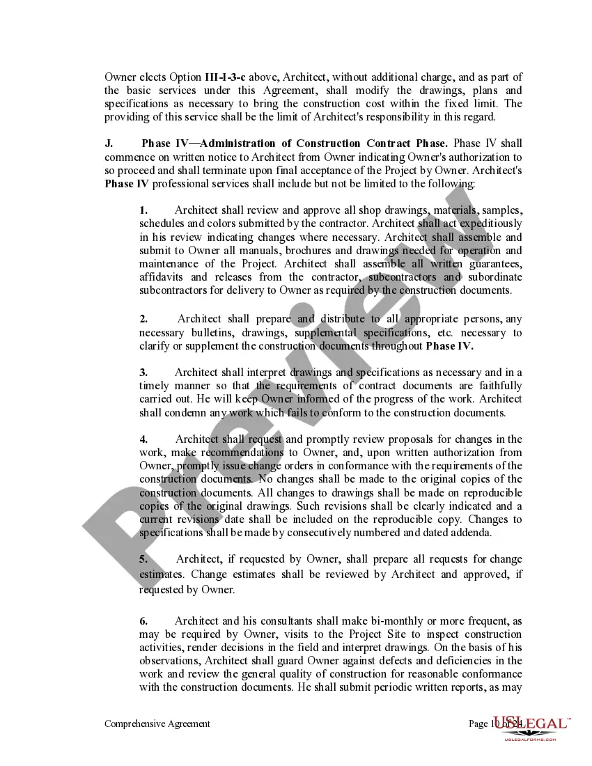 Get Comprehensive Agreement for Project between Owner and Architect Preview Comprehensive Agreement for Project between Owner and Architect