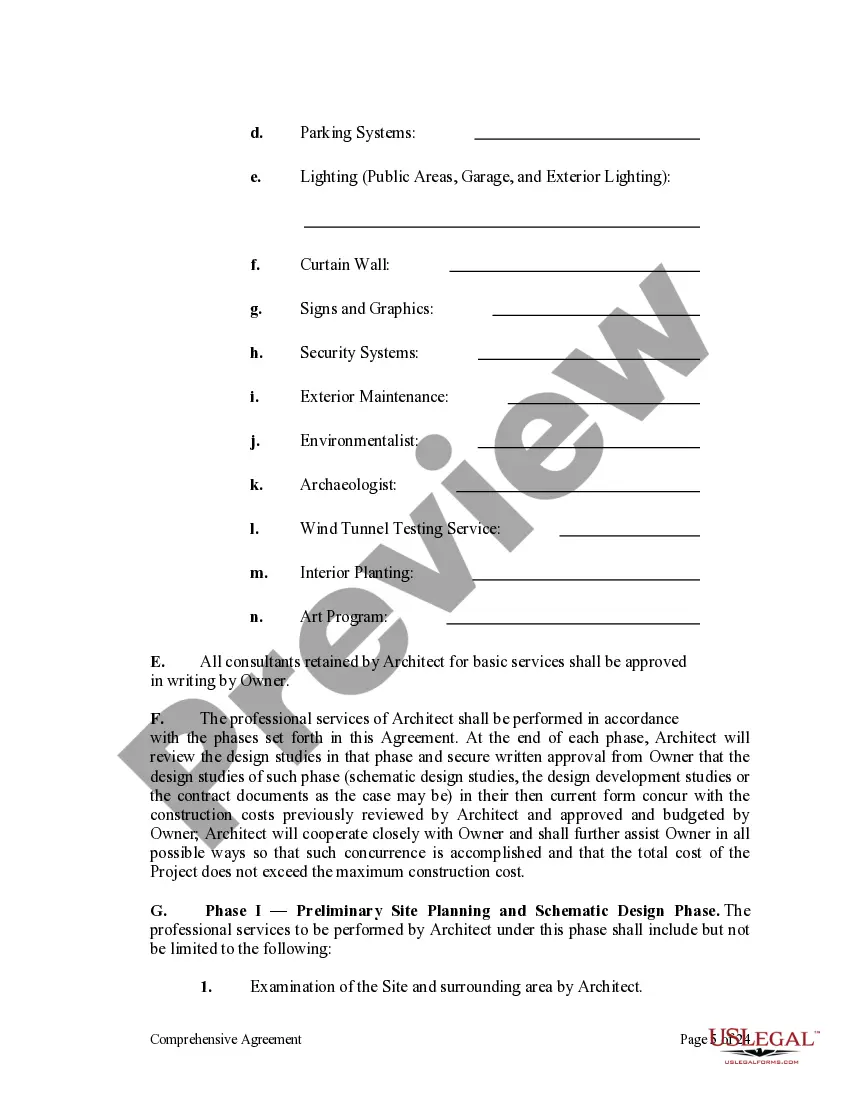 Get Comprehensive Agreement for Project between Owner and Architect Preview Comprehensive Agreement for Project between Owner and Architect