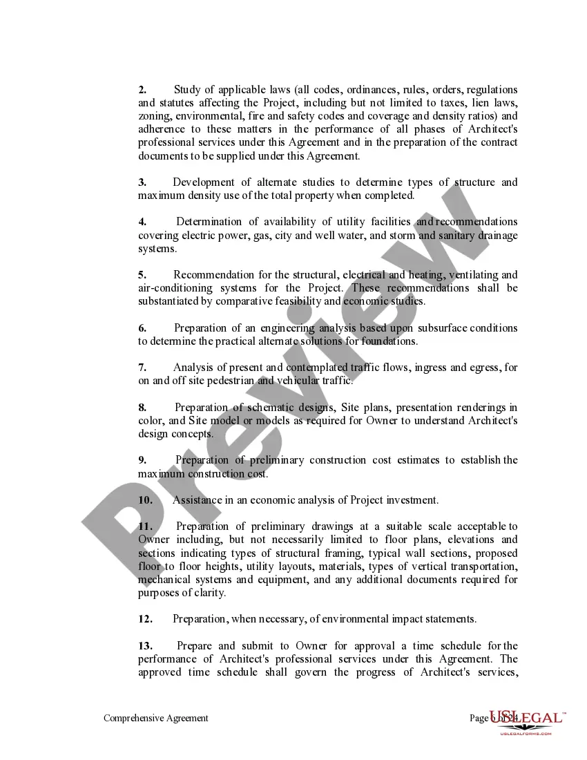 Get Comprehensive Agreement for Project between Owner and Architect Preview Comprehensive Agreement for Project between Owner and Architect