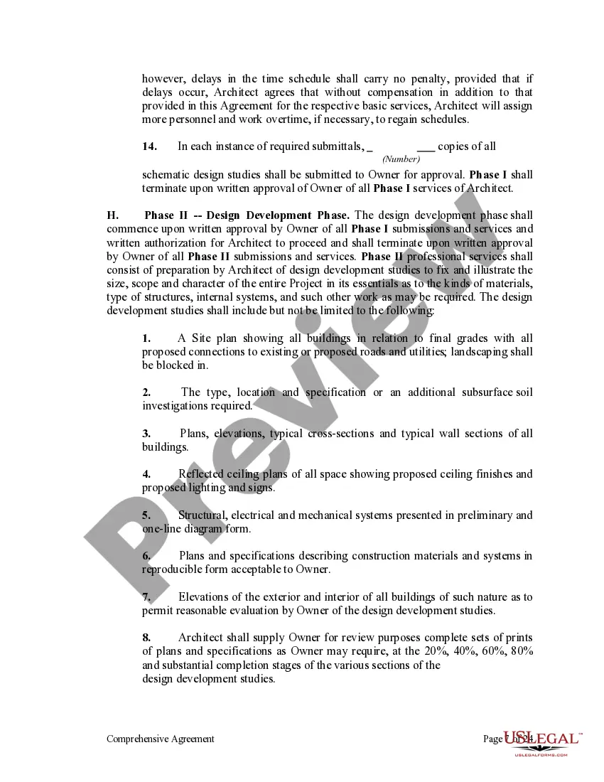 Get Comprehensive Agreement for Project between Owner and Architect Preview Comprehensive Agreement for Project between Owner and Architect