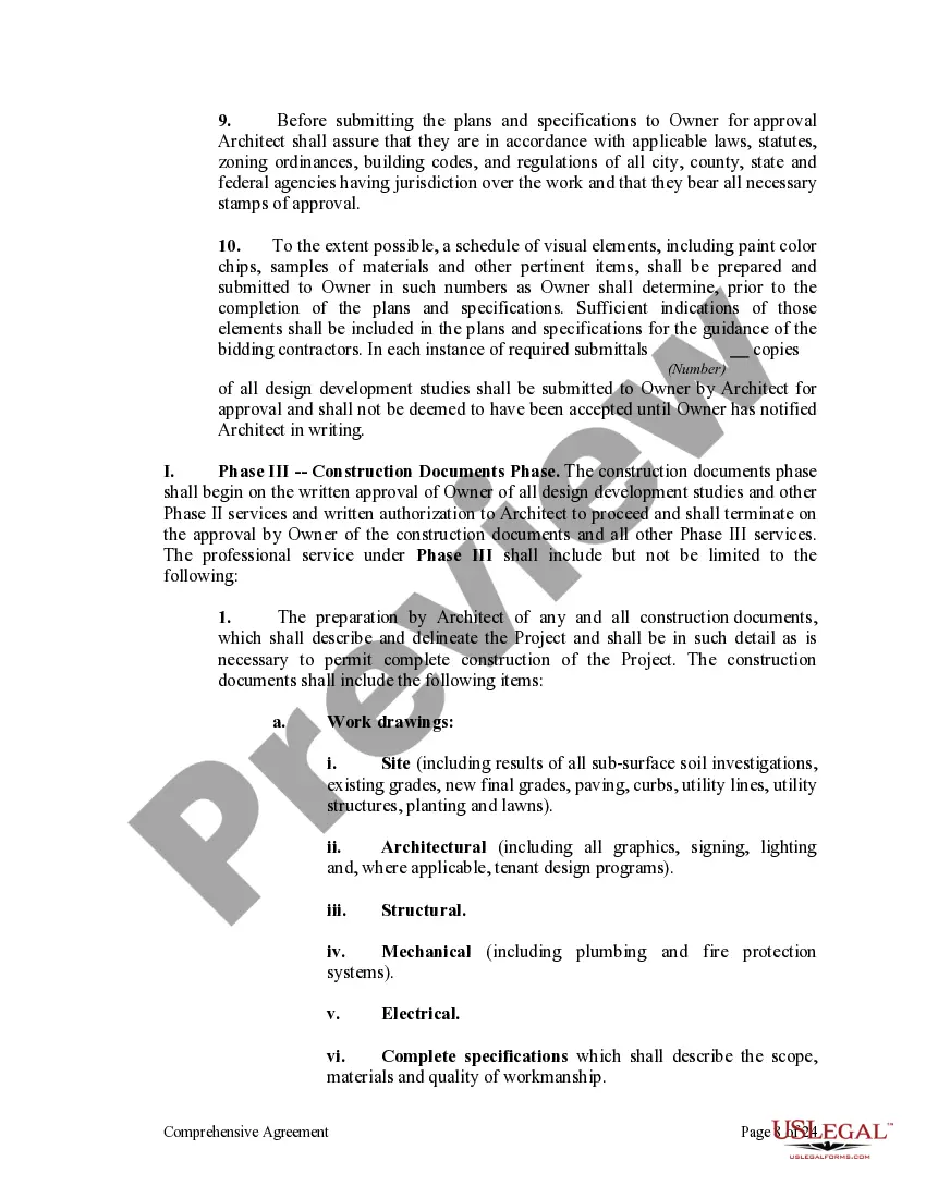 Get Comprehensive Agreement for Project between Owner and Architect Preview Comprehensive Agreement for Project between Owner and Architect