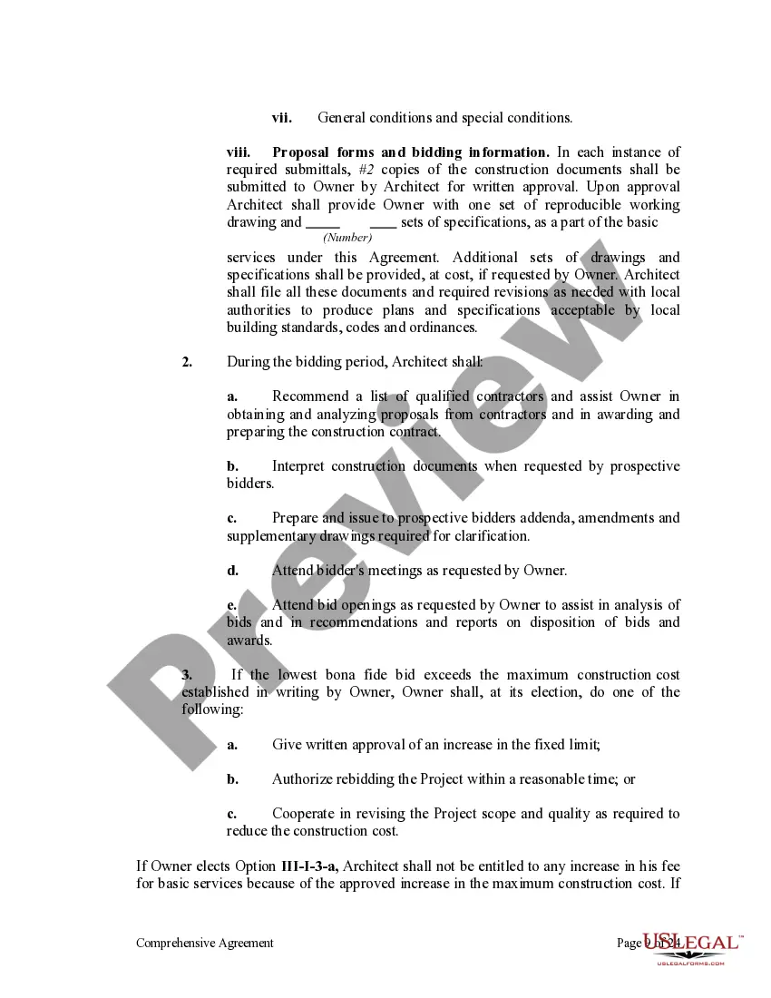 Get Comprehensive Agreement for Project between Owner and Architect Preview Comprehensive Agreement for Project between Owner and Architect