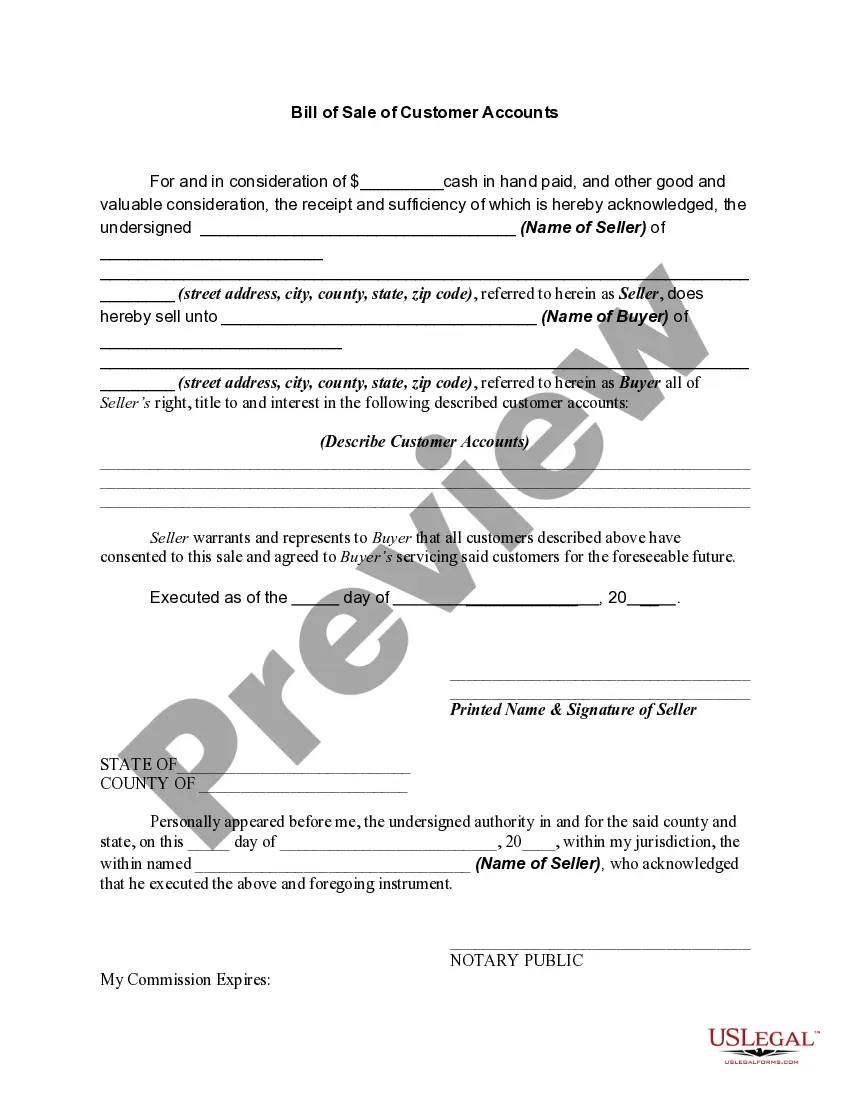 Preview Bill of Sale of Customer Accounts
