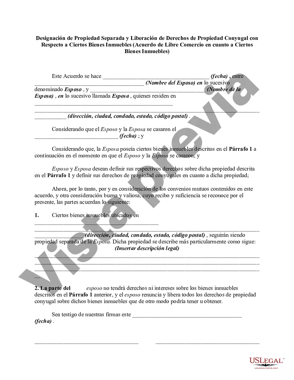 Broward Florida Designación De Propiedad Separada Y Liberación De Derechos De Propiedad Conyugal 0943