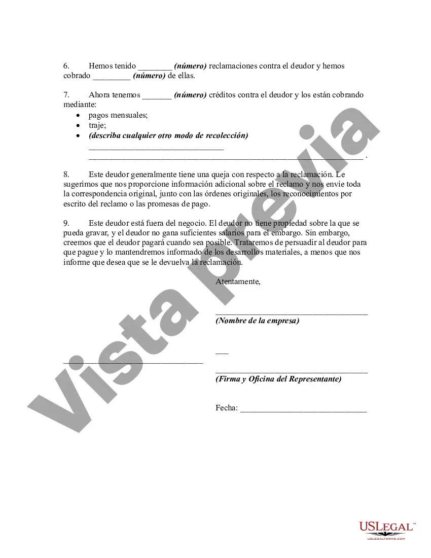 Preview Aceptación de Reclamación e Informe de Experiencia Pasada con el Deudor