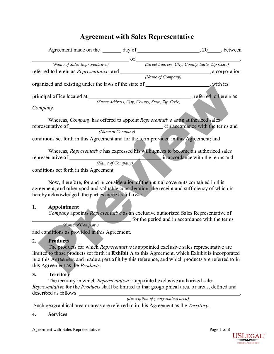 page 0 Agreement with Sales Representative preview