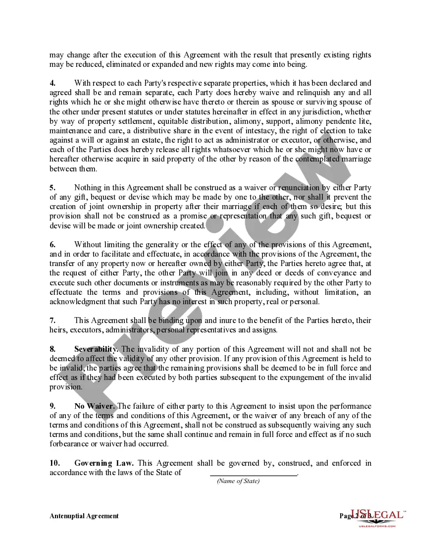 Get Antenuptial Agreement with Waiver of Right to Elective Share Preview Antenuptial Agreement with Waiver of Right to Elective Share