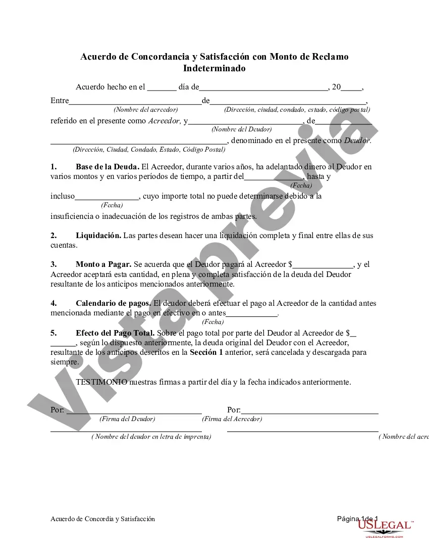 Preview Acuerdo de Concordancia y Satisfacción con Monto de Reclamo Indeterminado