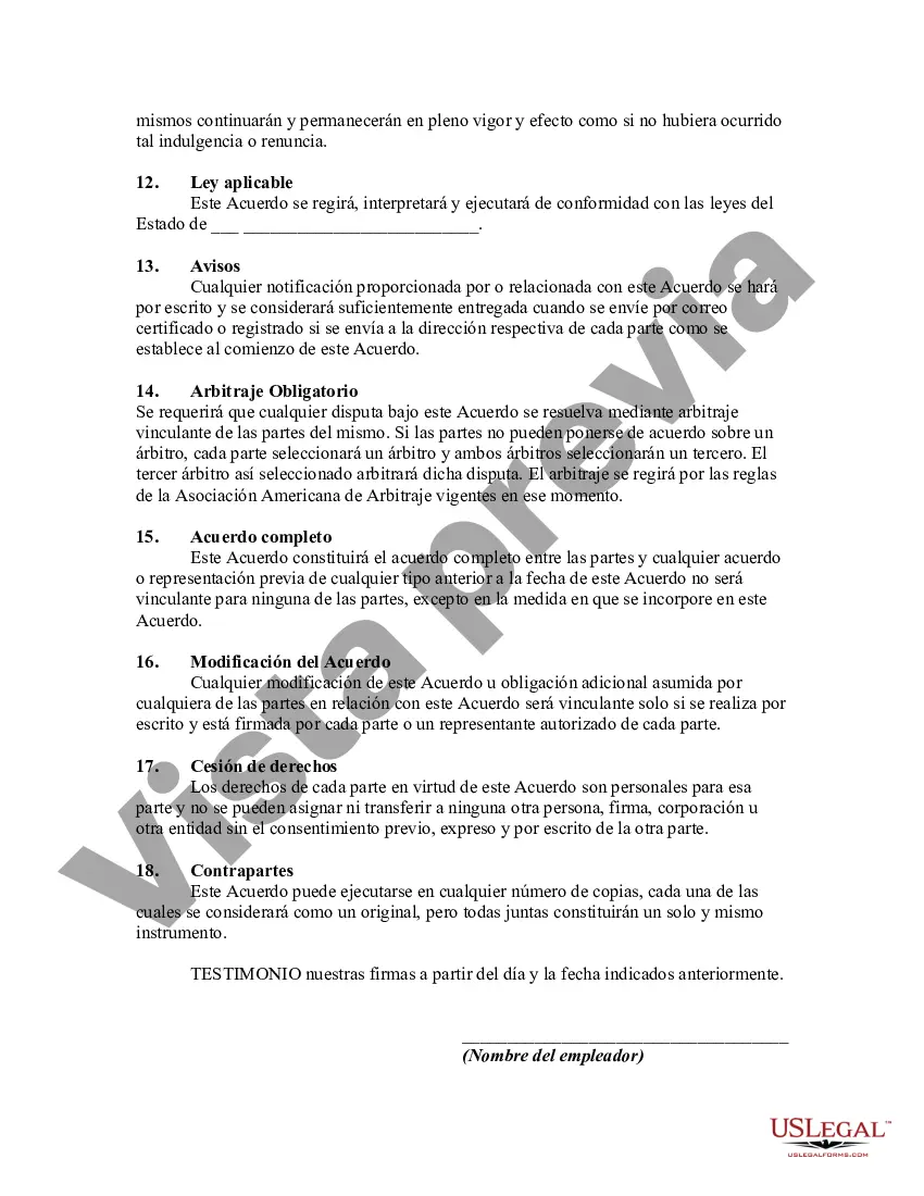 Preview Acuerdo de Empleo con el Director de Guardería o Centro de Cuidado Infantil incluyendo Disposición de No Competencia