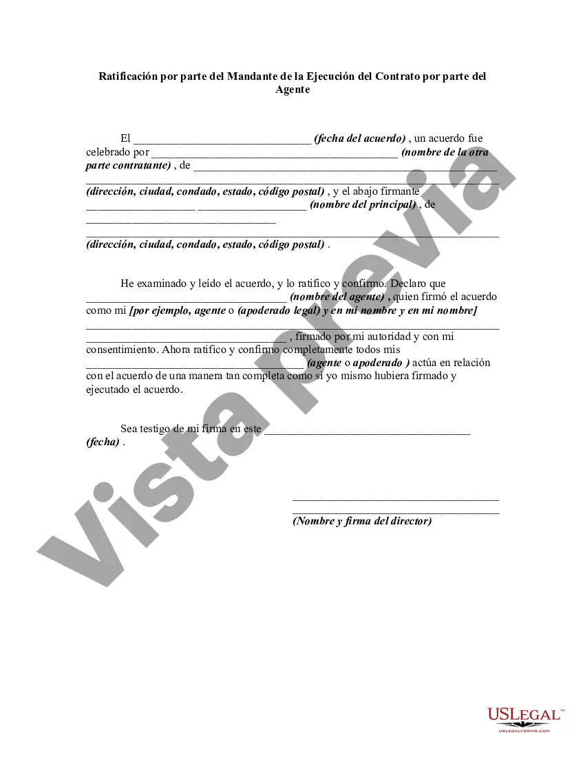 Preview Ratificación por parte del Mandante de la Ejecución del Contrato por parte del Agente