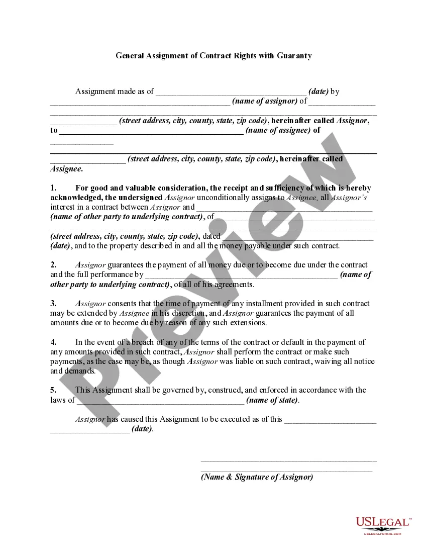 Preview General Assignment of Contract Rights with Guaranty