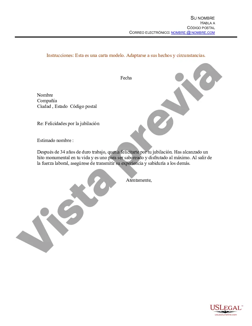 Preview Ejemplo de carta de felicitación por jubilación