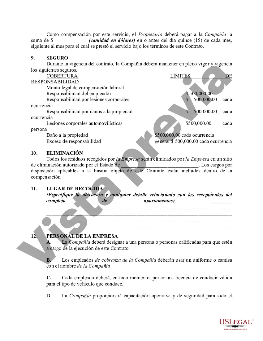 Preview Contrato entre una empresa de gestión de residuos y el propietario de un complejo de apartamentos - Trabajador por cuenta propia