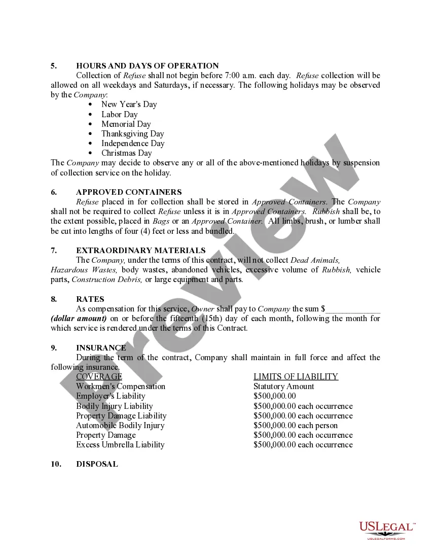 Get Contract Between a Waste Management Company and the Owner of an Apartment Complex - Self-Employed Preview Contract Between a Waste Management Company and the Owner of an Apartment Complex - Self-Employed