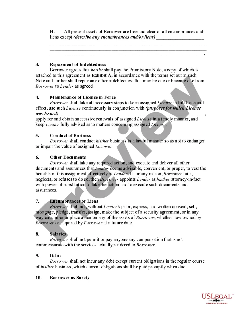 Get Assignment of Business License as Security for a Loan Preview Assignment of Business License as Security for a Loan