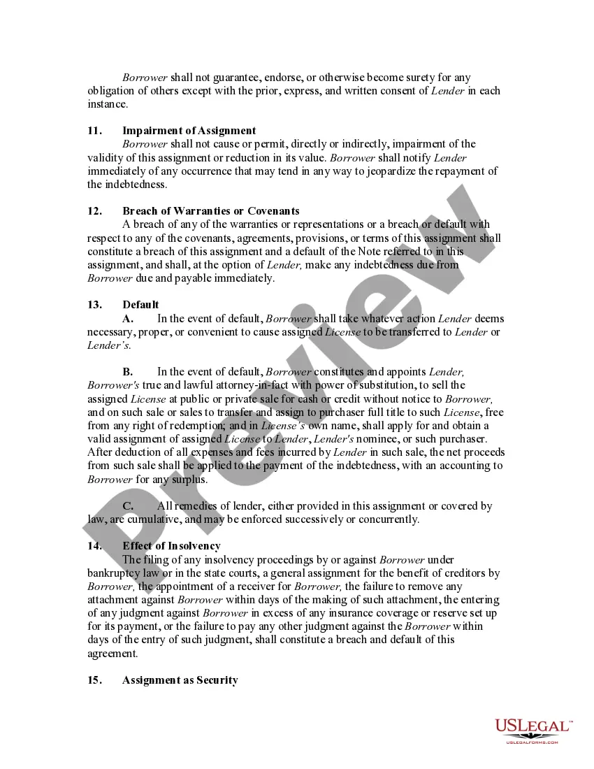 Get Assignment of Business License as Security for a Loan Preview Assignment of Business License as Security for a Loan