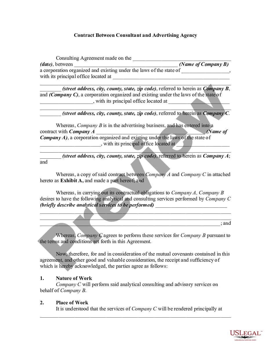 page 0 Contract Between Consultant and Advertising Agency preview