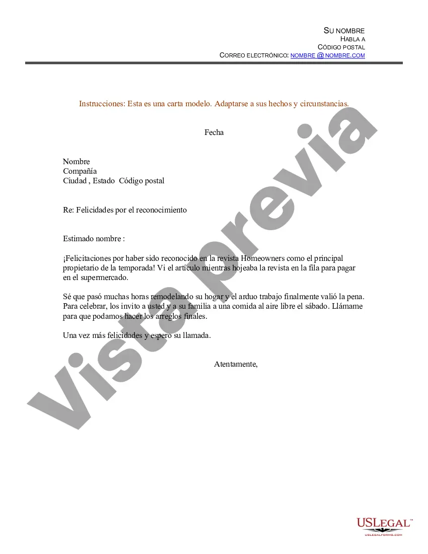 Preview Ejemplo de carta de felicitaciones por reconocimiento