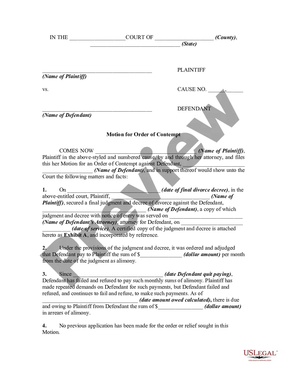 Motion For Contempt Template | US Legal Forms