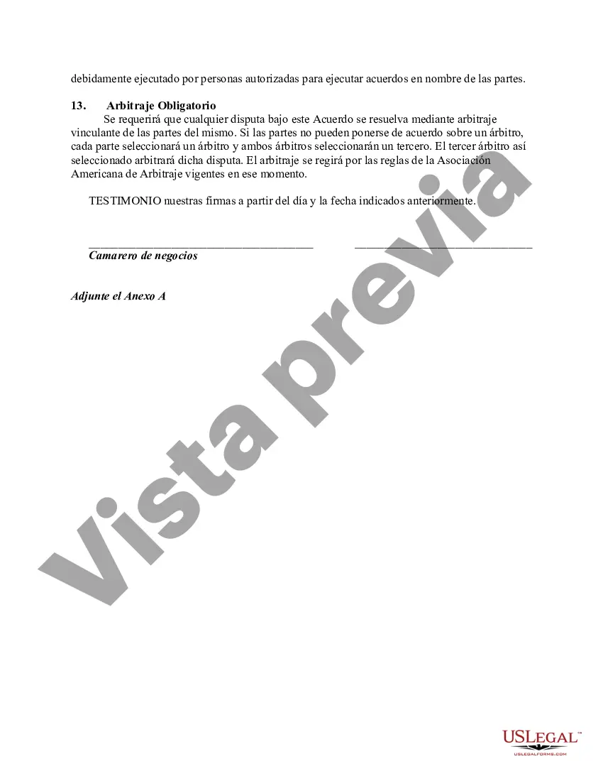 Preview Contrato de Trabajo entre un Bartender - como Contratista Independiente que trabaja por Cuenta Propia - y una Empresa que Suministra Bartenders a Fiestas y Eventos Especiales