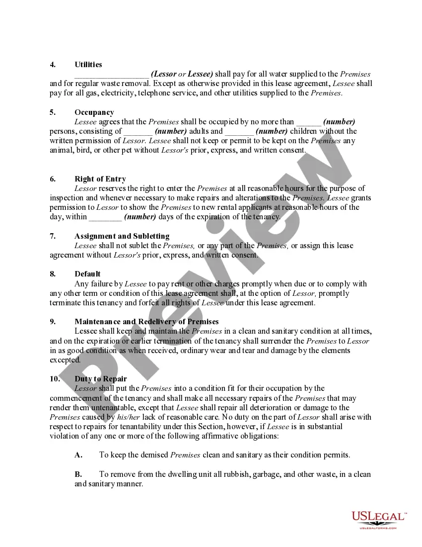 Preview Month to Month or Monthly Rental Agreement of Furnished Apartment
