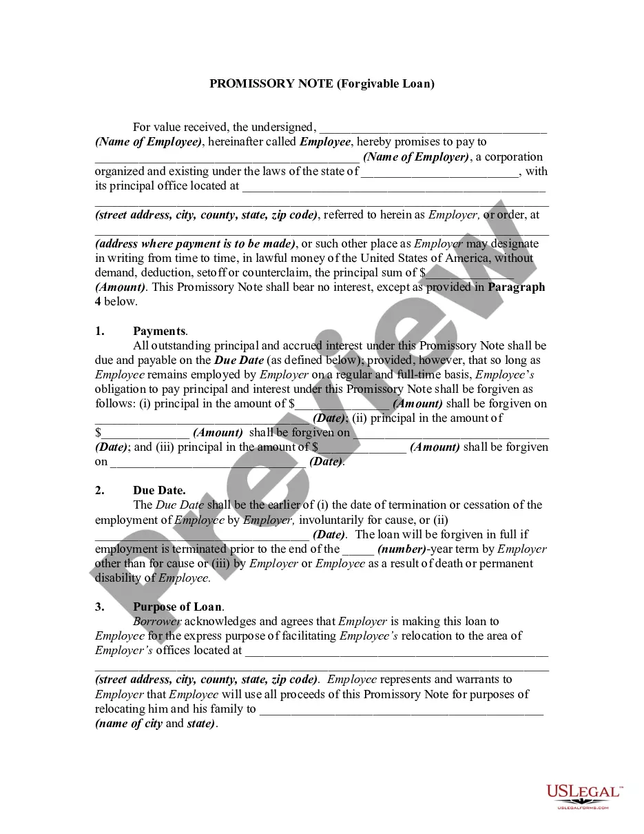 Employee Forgivable Loan Agreement Template For Nonprofit Organizations