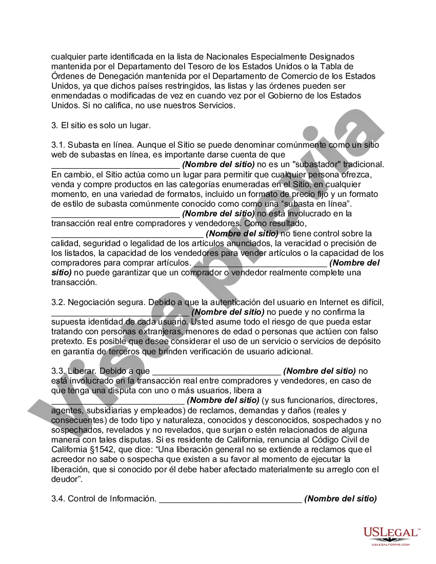 Get Acuerdo de usuario de suscripción al sitio web para el sitio web de compras y subastas en línea Preview Acuerdo de usuario de suscripción al sitio web para el sitio web de compras y subastas en línea