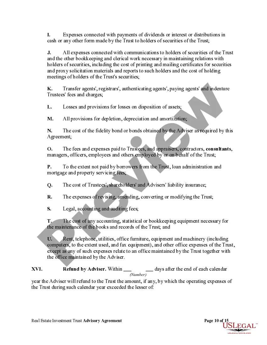 Preview Real Estate Investment Trust Advisory Agreement