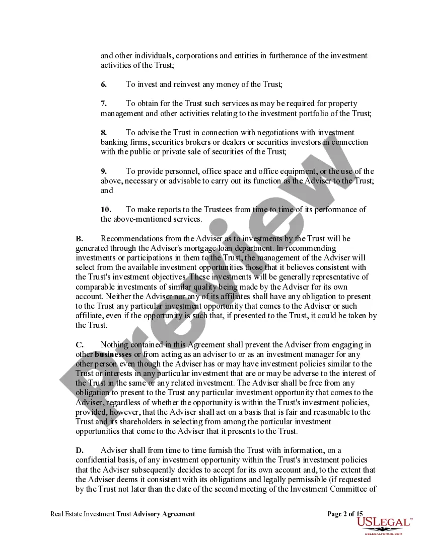 Preview Real Estate Investment Trust Advisory Agreement