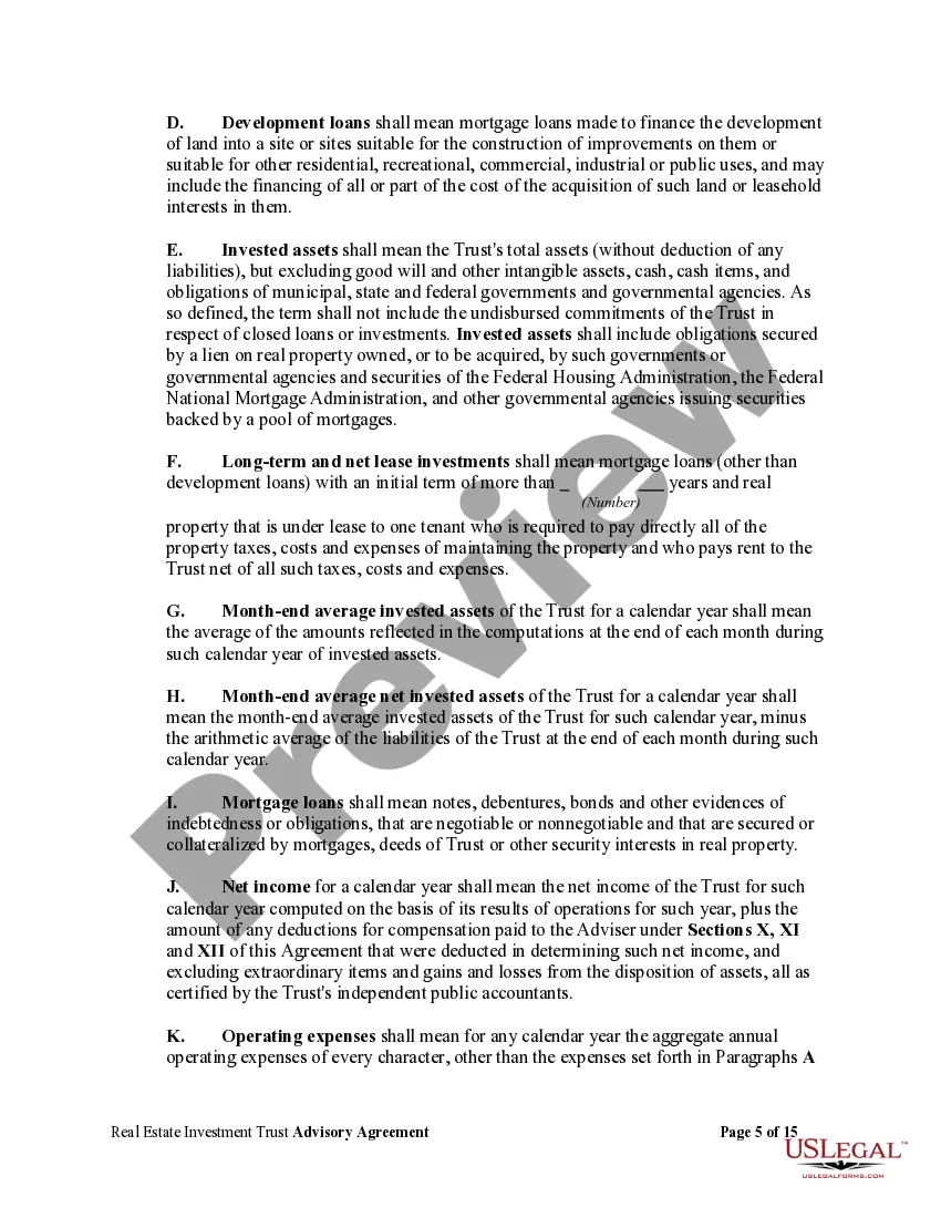 Preview Real Estate Investment Trust Advisory Agreement