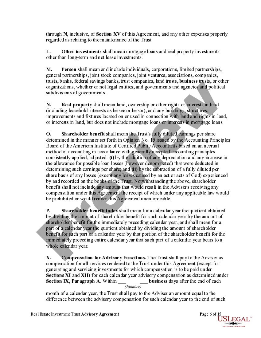 Preview Real Estate Investment Trust Advisory Agreement