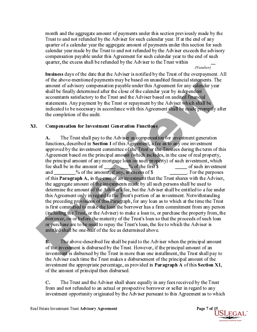 Preview Real Estate Investment Trust Advisory Agreement