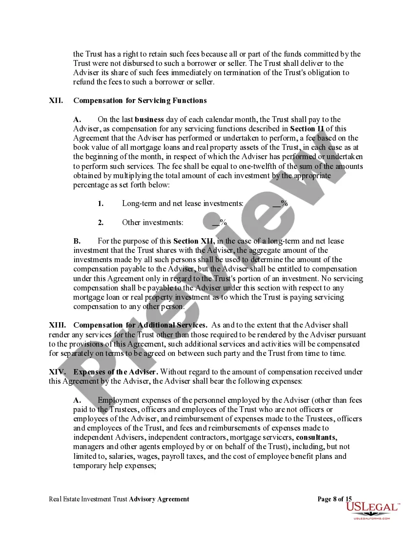 Preview Real Estate Investment Trust Advisory Agreement