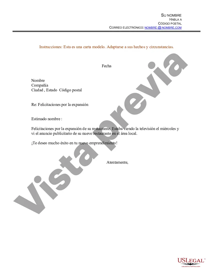 Preview Ejemplo de carta de felicitaciones por expansión