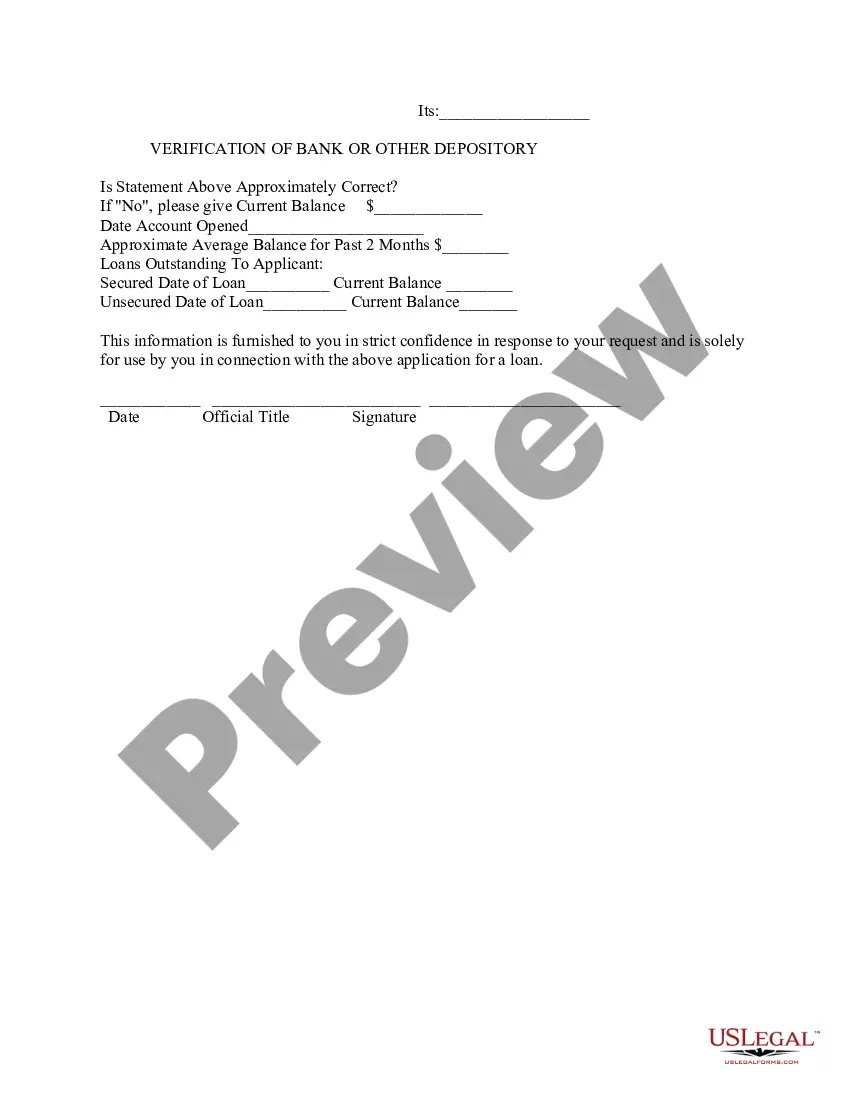 Preview Request for Verification of Deposit