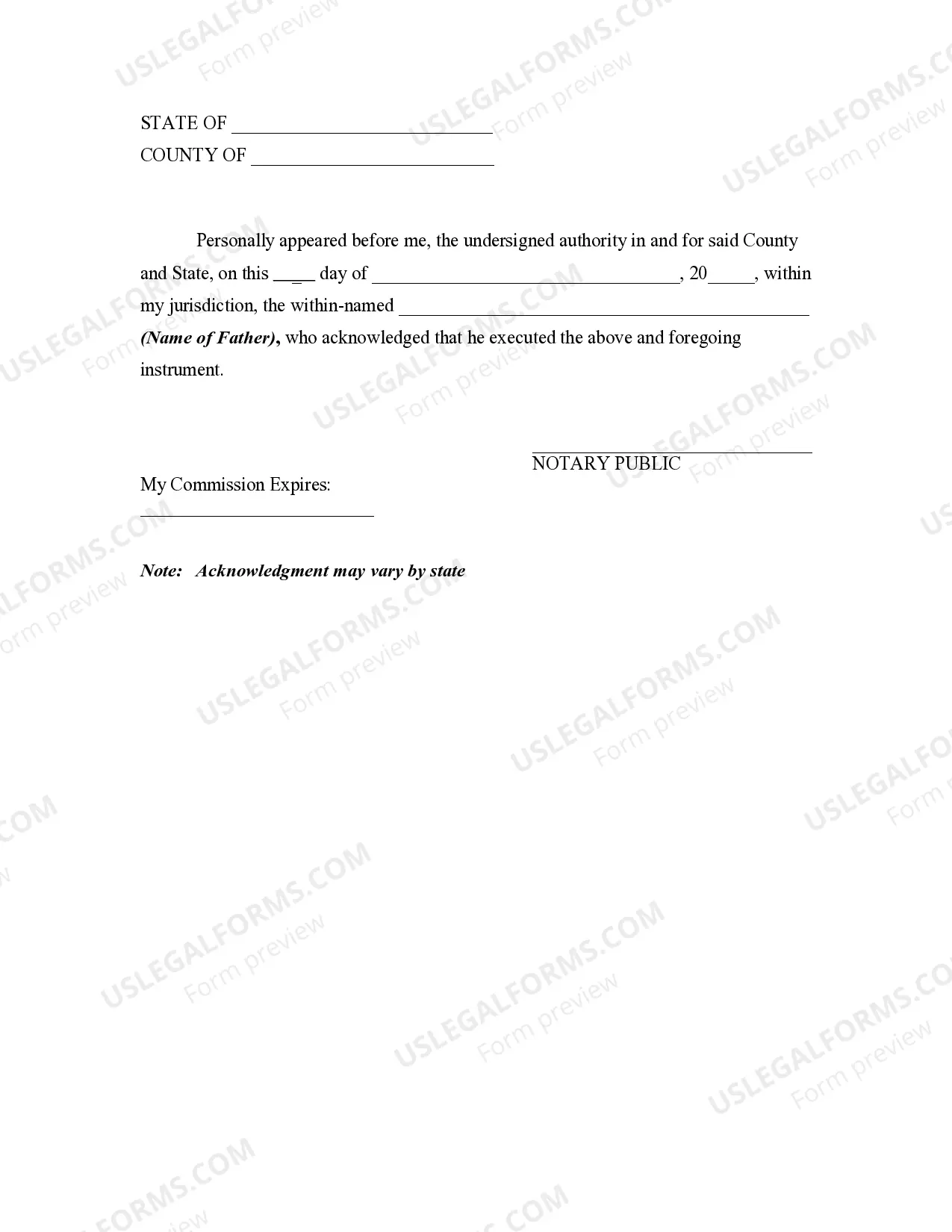 Preview Acknowledgment of Paternity