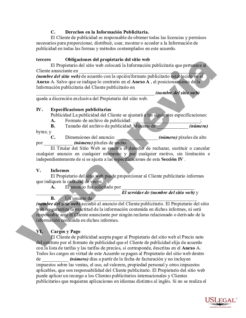 Preview Acuerdo de publicidad del sitio web