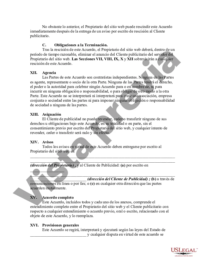 Preview Acuerdo de publicidad del sitio web